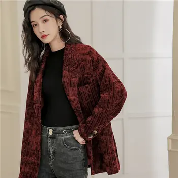 

Winter Clothes Women Vintage Wine Red Suit Corduroy Women Blazers and Jackets Fashion Wild Trend Coat Korean Style XJ3175