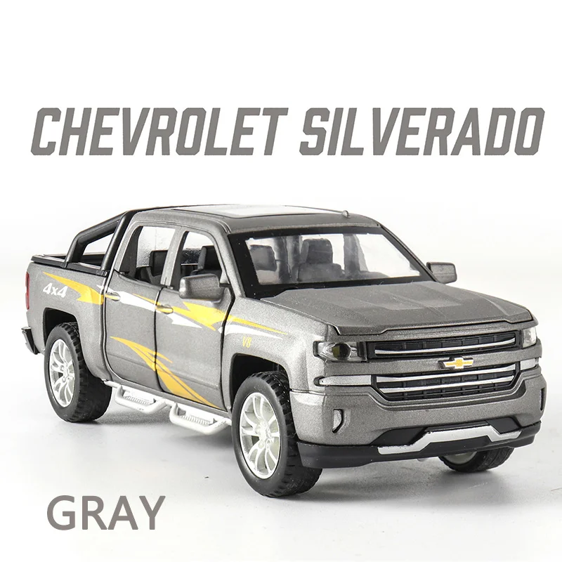 Литой автомобиль Chevrolet Solander Truck 1:32 модель моделирования автомобилей из металлического сплава вытяните назад игрушки коллекция подарки для детей - Цвет: Gray no box