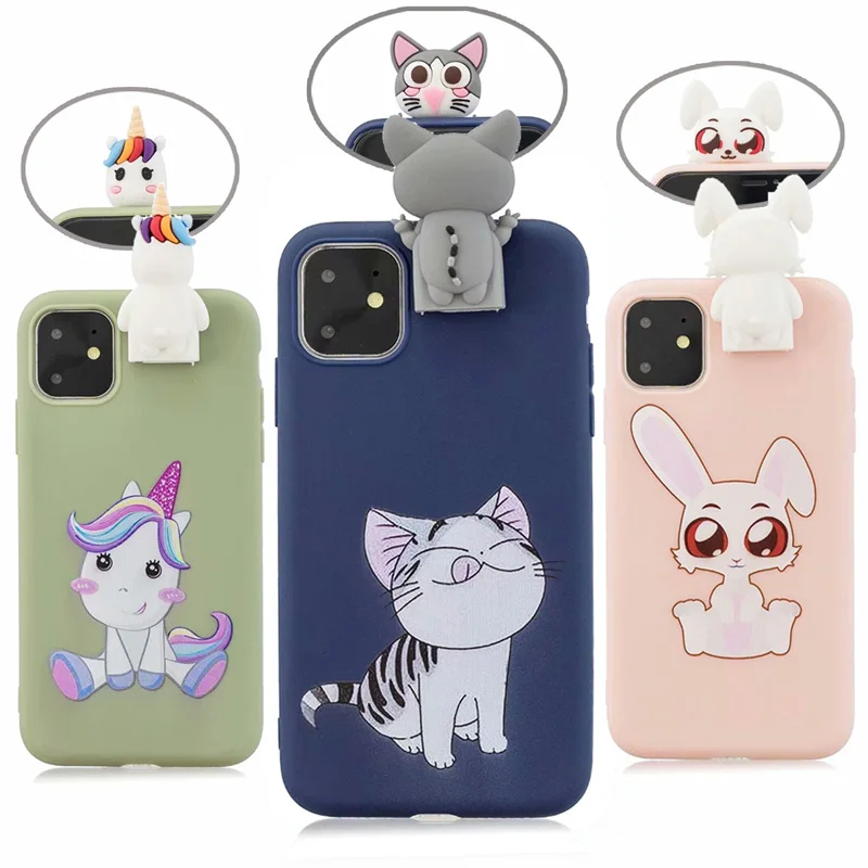 Для iphone 11 pro max чехол с мультяшным единорогом 3D милая кошка Кролик Мягкий для