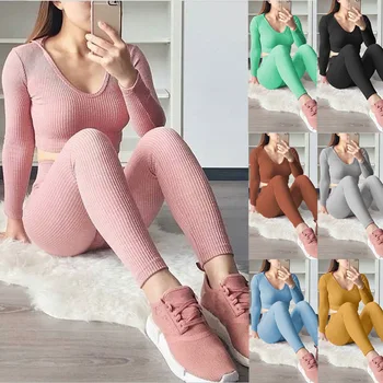 

Newest Autumn and Winter Ladies Two-piece Knitting Suit Sportswear Suit Long-Sleeved Hooded Casual Suit Sweater Hoody Set