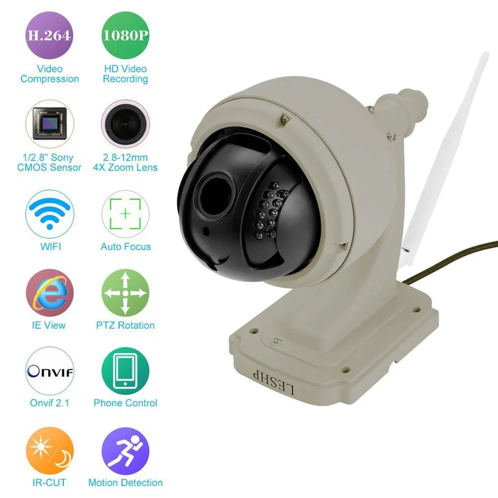

New LESHP 1.3MP IP Zoom PTZ CCTV Camera Auto-focus Wireless WiFi Mini Speed Dome Night Vision Outdoor Waterproof Security Camera