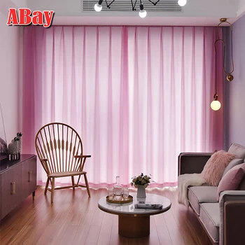 

Sheer Pink Living Room Curtains On The Window Soft Tulle Solid Color Curtains for Bedroom Home Decoration Modern Voile Drapes