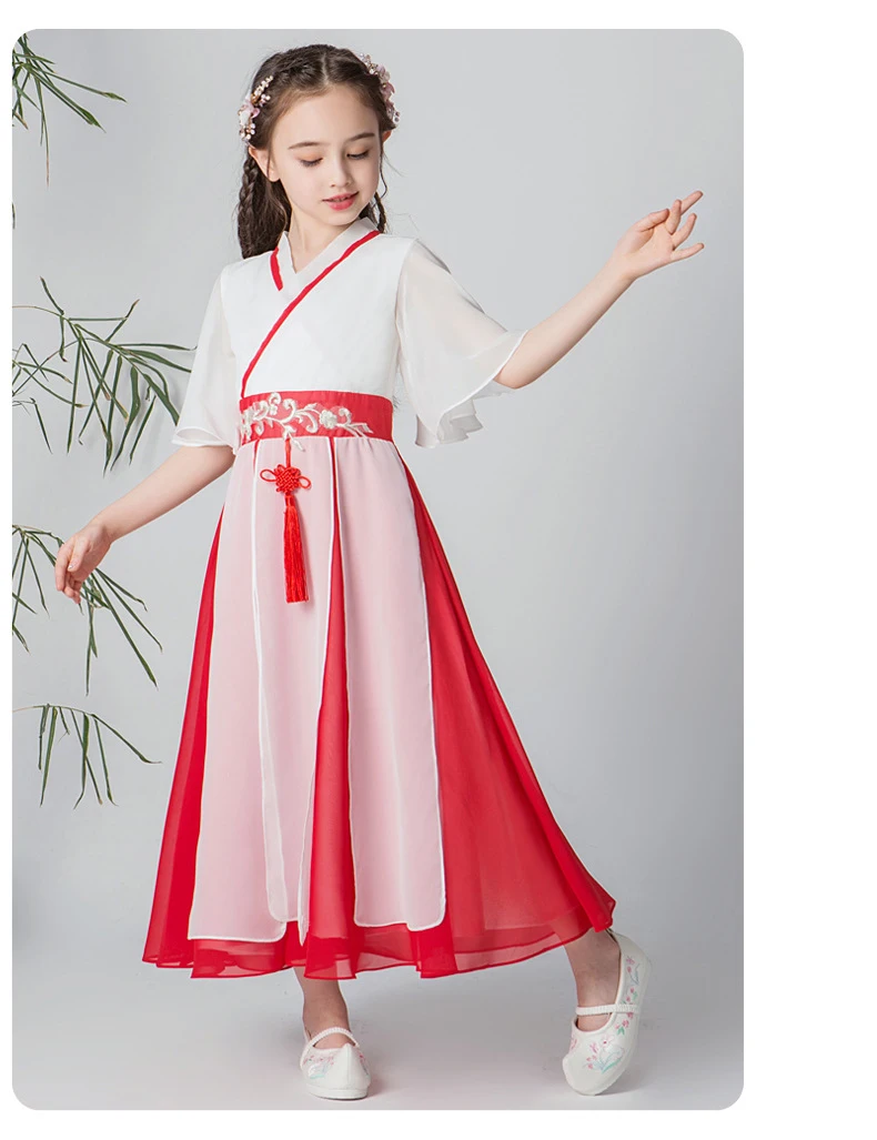 Hanfu/модное летнее платье для девочек; оригинальное улучшенное удобное платье в китайском стиле для девочек; осеннее платье для фотосессии в национальном стиле