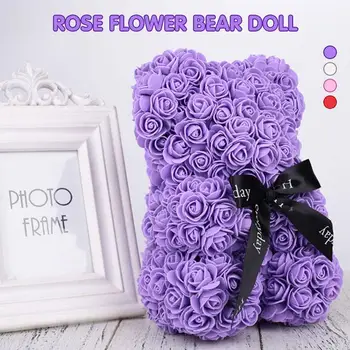 

Love Wedding Artificial Rose Bear Dolls Lovely Romantic Girlfriend Gift Simulated PE Birthday Toy Decorations Rose Bear