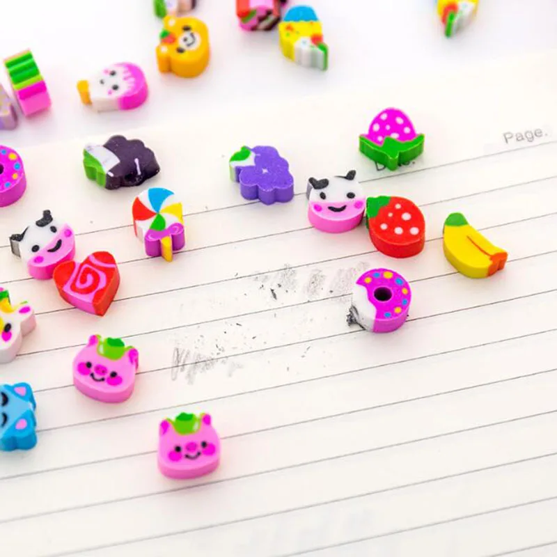 1 bottiglia/18 pz Design Animale Frutta Matita Gomma per bambini Regalo Non tossico Sicurezza Libri di testo scolastici Cancelleria per ufficio alternativa - immagine 6