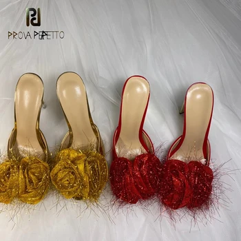 

Sexy Party Atmosphere High Heels Women's 2020 Spring New Fashion Round Toe One-legged Outer Wear Rose Flower Decorative Sandals