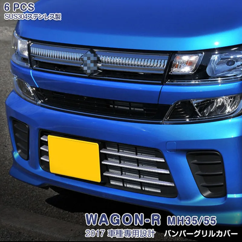 

6PCS Exteriore Accessories Car Bumper Grille Trim for SUZUKI WAGON-R MH35/55 SUS304 Automobiles Styling Moulding Cover