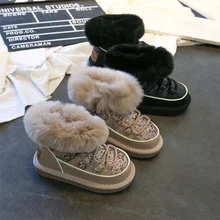 Зимние ботинки для маленьких девочек; теплые ботинки с коротким мехом для маленьких девочек; Детские повседневные Мягкие Брендовые ботильоны из натуральной кожи