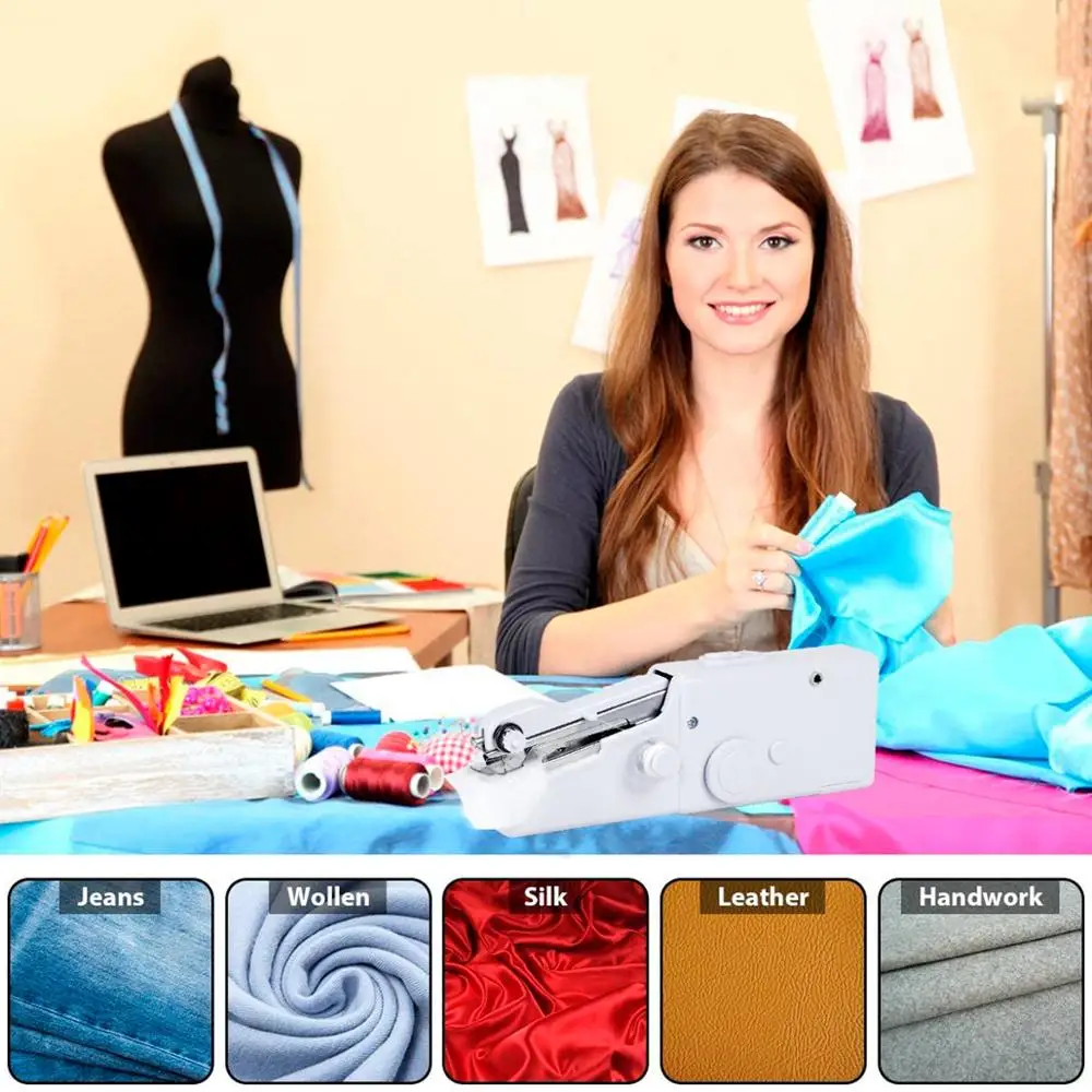 Mini Hand Sewing Machine Portable Household Quick Stitch Sew Needlework Cordless Clothes Fabrics Electronic Sewing Machine