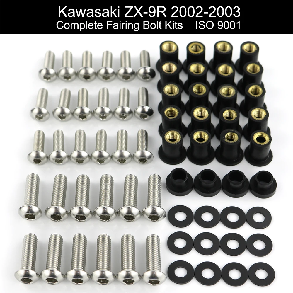 

For Kawasaki ZX9R ZX-9R 2002 2003 Motorcycle Complete Full Fairing Bolts Kit Nut Fairing Clip Speed Nuts Stainless Steel
