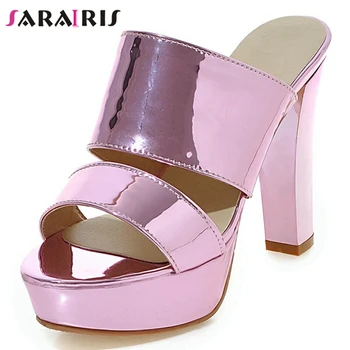 

SaraIris Open Toe Slip On Block Heel Platform Pumps Women 2020 Party Casual Pumps Ladies Solid Summer Shoes