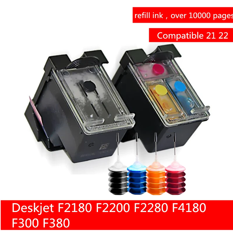 

Refillable Ink Cartridge Replace for HP 21 22 Ink Cartridges for HP Deskjet F2180 F2100 3915 3920 D1530 D1320 D1311 Psc 1410
