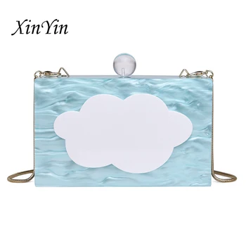 

Fashion simple cloud acrylic clutch evening bag wedding purse luxury handbags party wallets evening women messenger chain bags