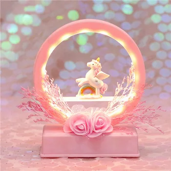 

Night light sky music box light multi-function music bell dry flower unicorn night light Moon Lamp Battery Power Lamps Star Led