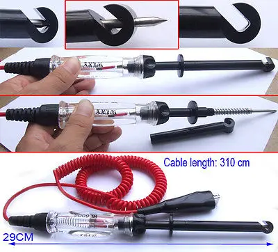 

DHL/EMS 5 Electric pen TESTER for DC 6V 12V 24V CAR GARAGE Test hook Probes Battery clip-A7