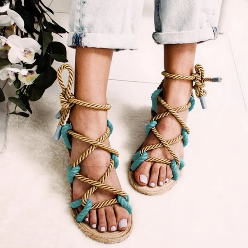 

Summer Rope Sandals Woman Shoes Lace Up Flat Sandals Raditional Casual Style Simple Creativity Fashion Sandals Summer Shoes