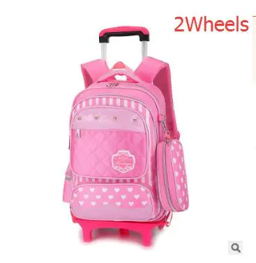 Детская школьная сумка на колесиках, рюкзак с колесиками, детская школьная сумка на колесиках для девочек, детский школьный рюкзак на колесиках, школьные рюкзаки - Цвет: Pink 2 wheels