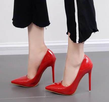 

South Korea New Style Fashion Patent Leather Low-Cut High Heel Shoes Thin Heeled Pointed-Toe High Heel Shoes Shoes 7193