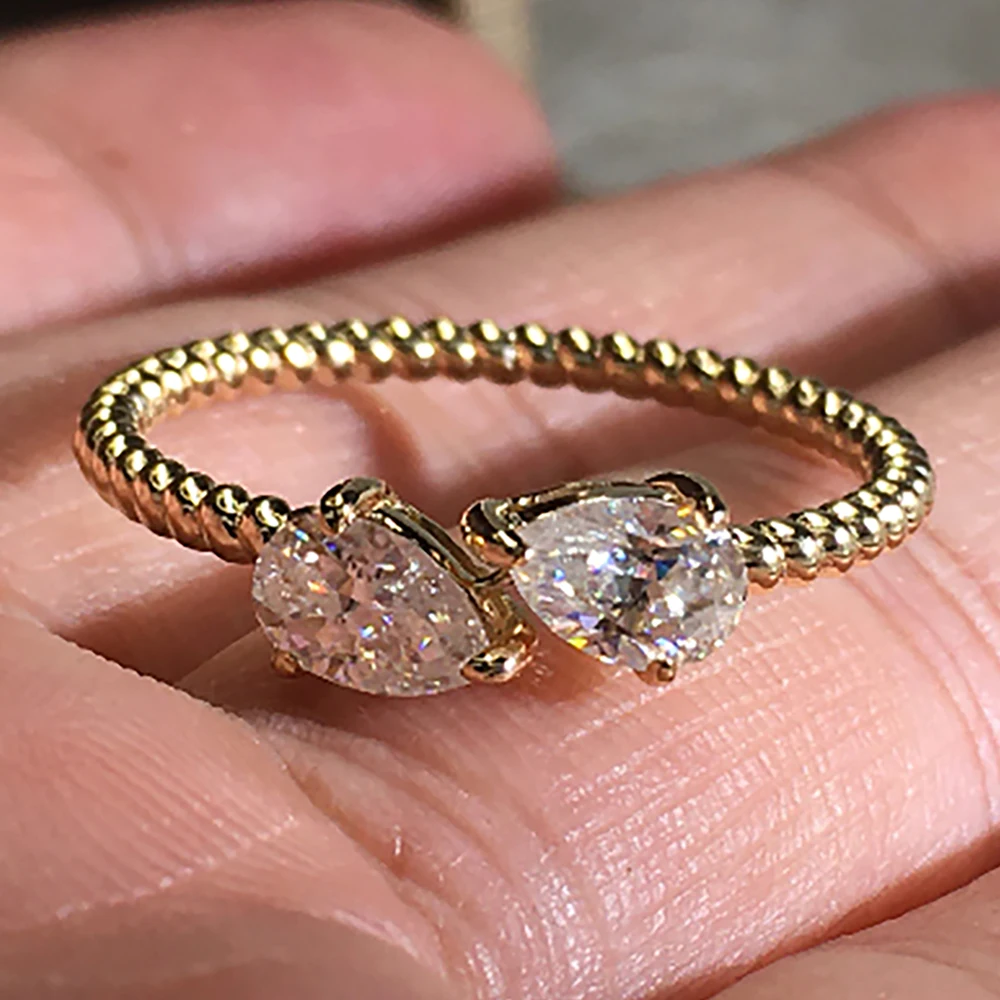 

14K Au585 Yellow Gold Women Wedding Party Engagement Ring 1 Carat Each 0.5 Carat Water Drop Pear Moissanite Diamond Ring