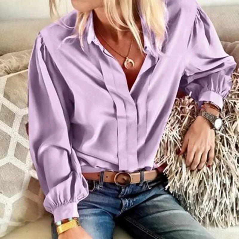 5XL блузка с длинными рукавами, рубашка, Женские однотонные модные женские блузки, Осенний Топ больших размеров, женские рубашки-топы и блузки