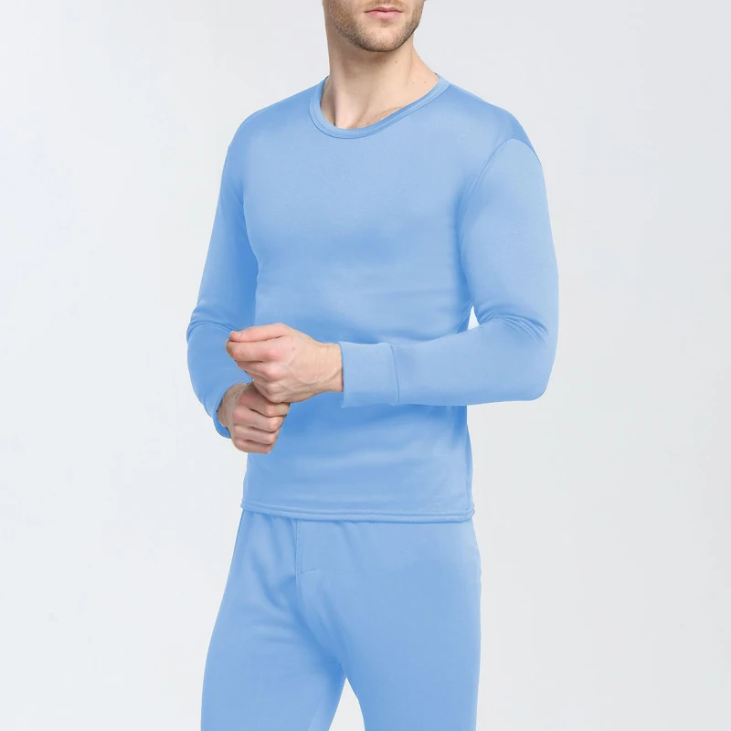 Men Women Thermal Underwear Set Tops+ Pants Lovers Autumn Winter Soft Warm Sexy Seamless Clothes Elastic Tops Pants Pajamas - Цвет: Men-Blue