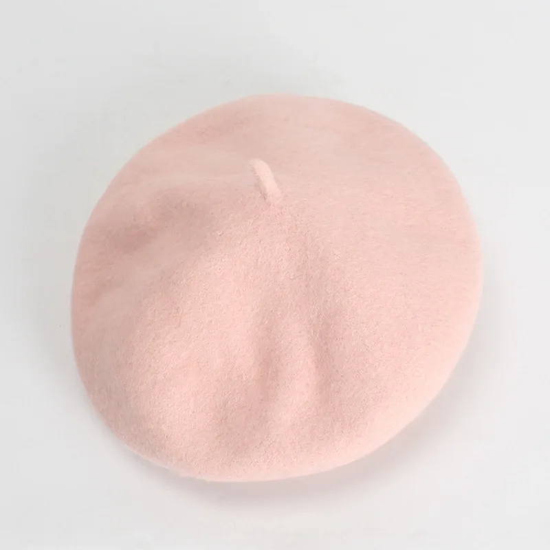 Женские осенне-зимние береты, шляпа в стиле художника, женская шапка из шерсти, винтажные береты, одноцветная шапка, женская шапка, теплый берет для прогулок - Цвет: Light pink