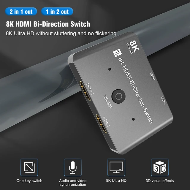 Commutateur HDMI 2.1 Switch 2x1 8K 60Hz 4K 120Hz Splitter HDMI 2 in 1 Out  CEC Arc HDCP2.2 48Gbps Switch 2 in 1 Out HDR D-olby - Cdiscount TV Son Photo