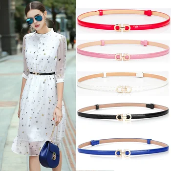 

Women Belts PU Leather Skinny Adjustable Thin Belt Candy Colors Leather Waist strap Sweetness Female Waistband For Dress