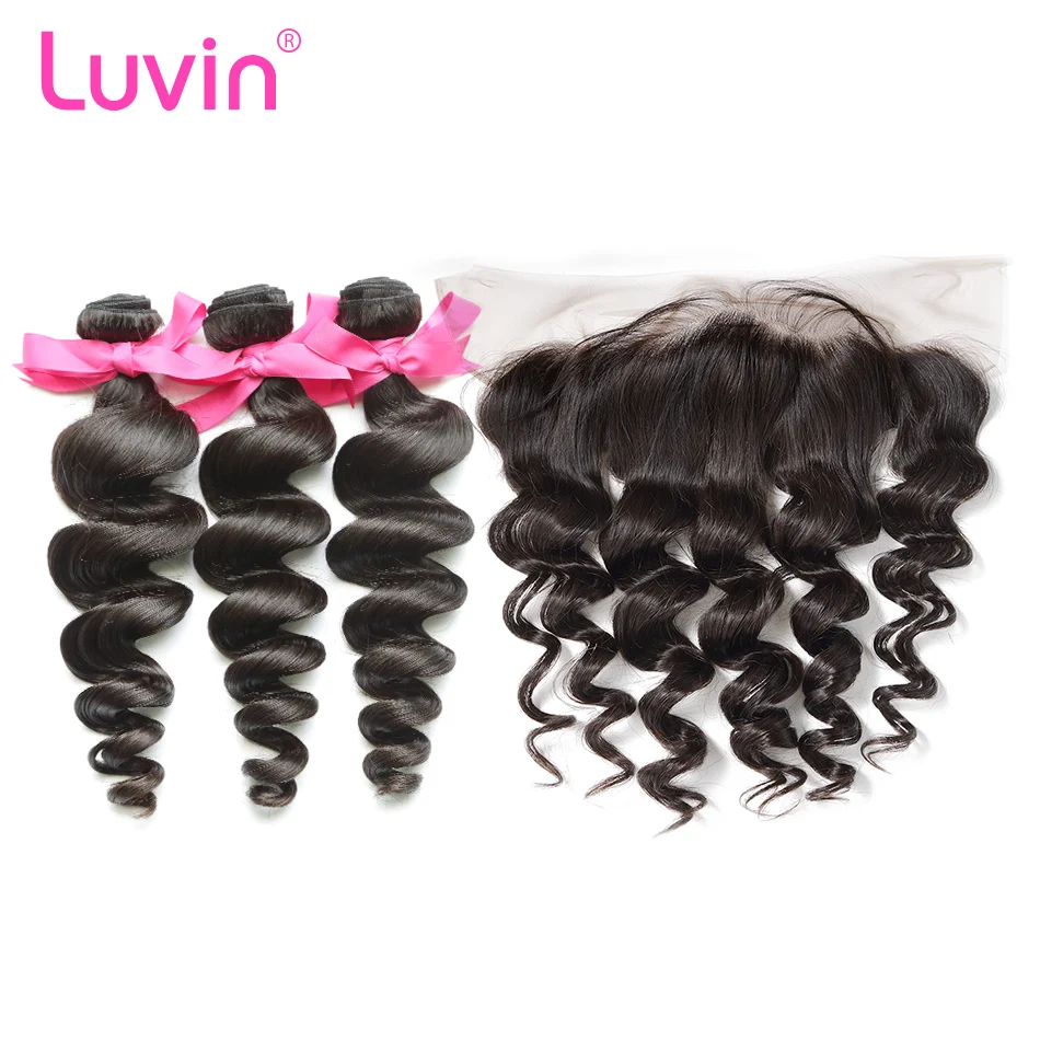 Luvinin OneCut волосы Свободные волны бразильские человеческие волосы 3 4 пучка с кружевной фронтальной застежкой свободная часть девственные волосы для наращивания