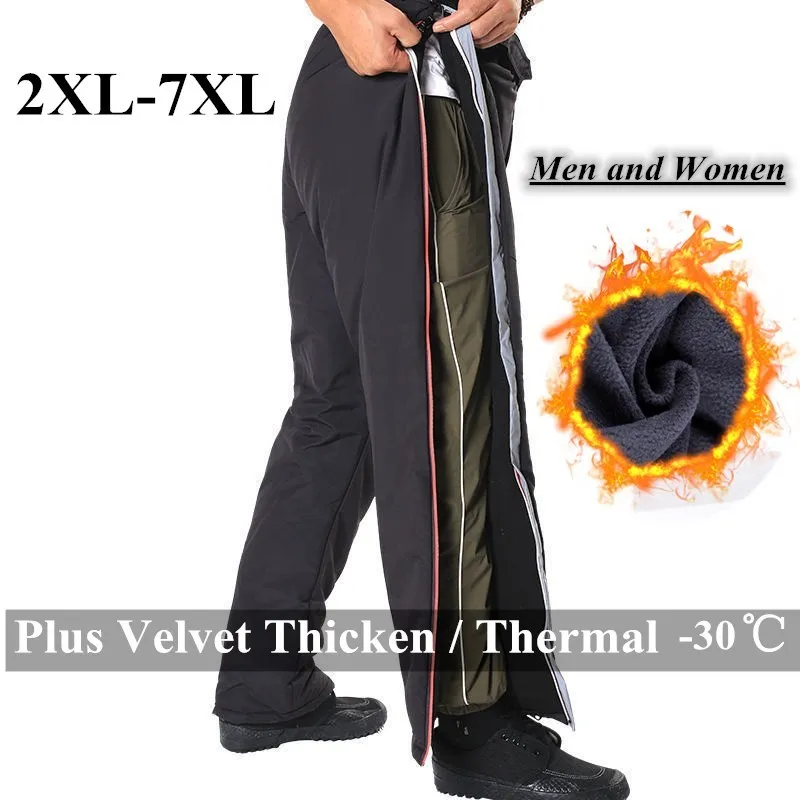 Winter Warm Fleece Camping Fishing Pants Outdoor Plus Velvet Waterproof Thermal Pants Side Zipper Quick Release Cotton Trousers Hiking Pants Fleece Pants