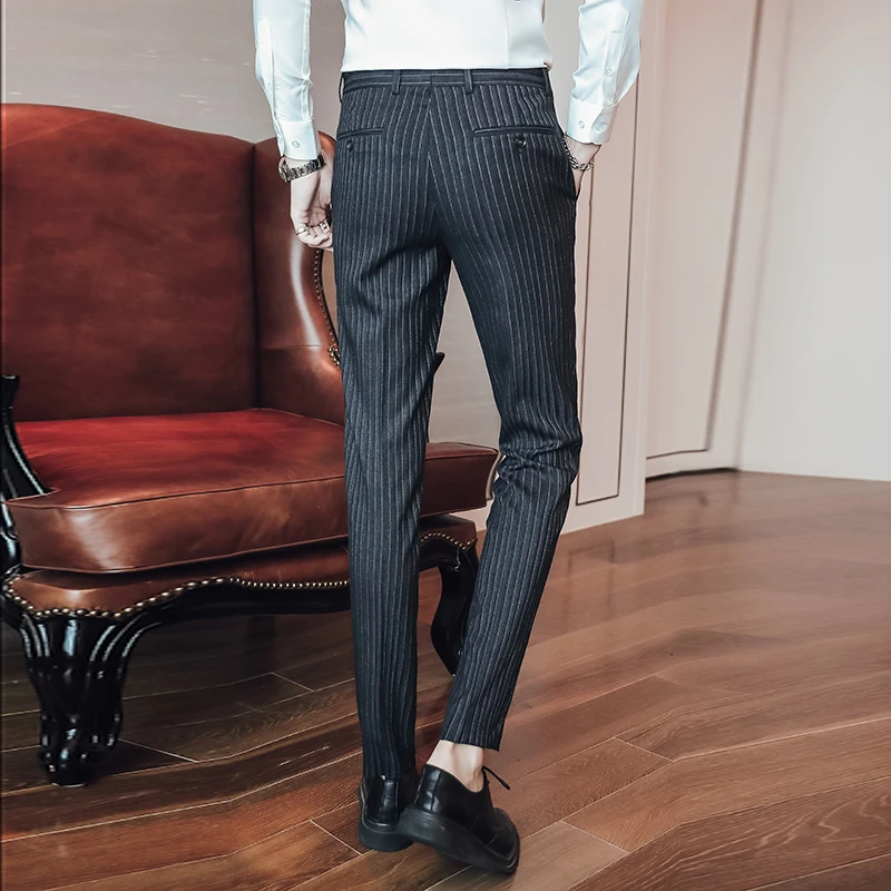 Fashion Men Dress Pants Dark Blue Gray Dark Gray Slim Fit Male Business Pants Size 29 30 31 32 34 36 38 40 Men Suit Trousers