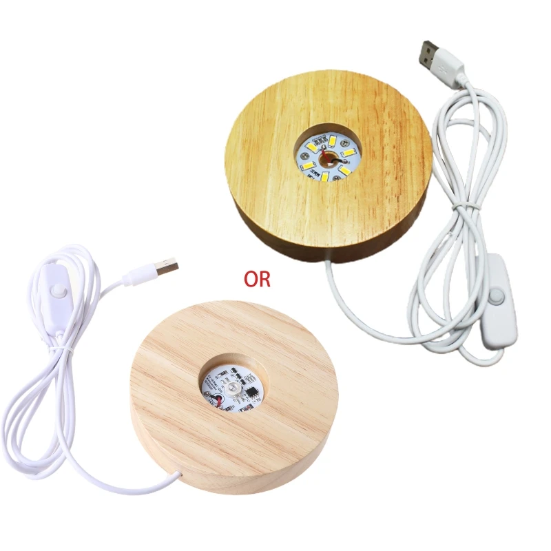 

Wood LED Light Resin Art Dispaly Base Crystal Glass Ornament Lighted Base Stand U4LE