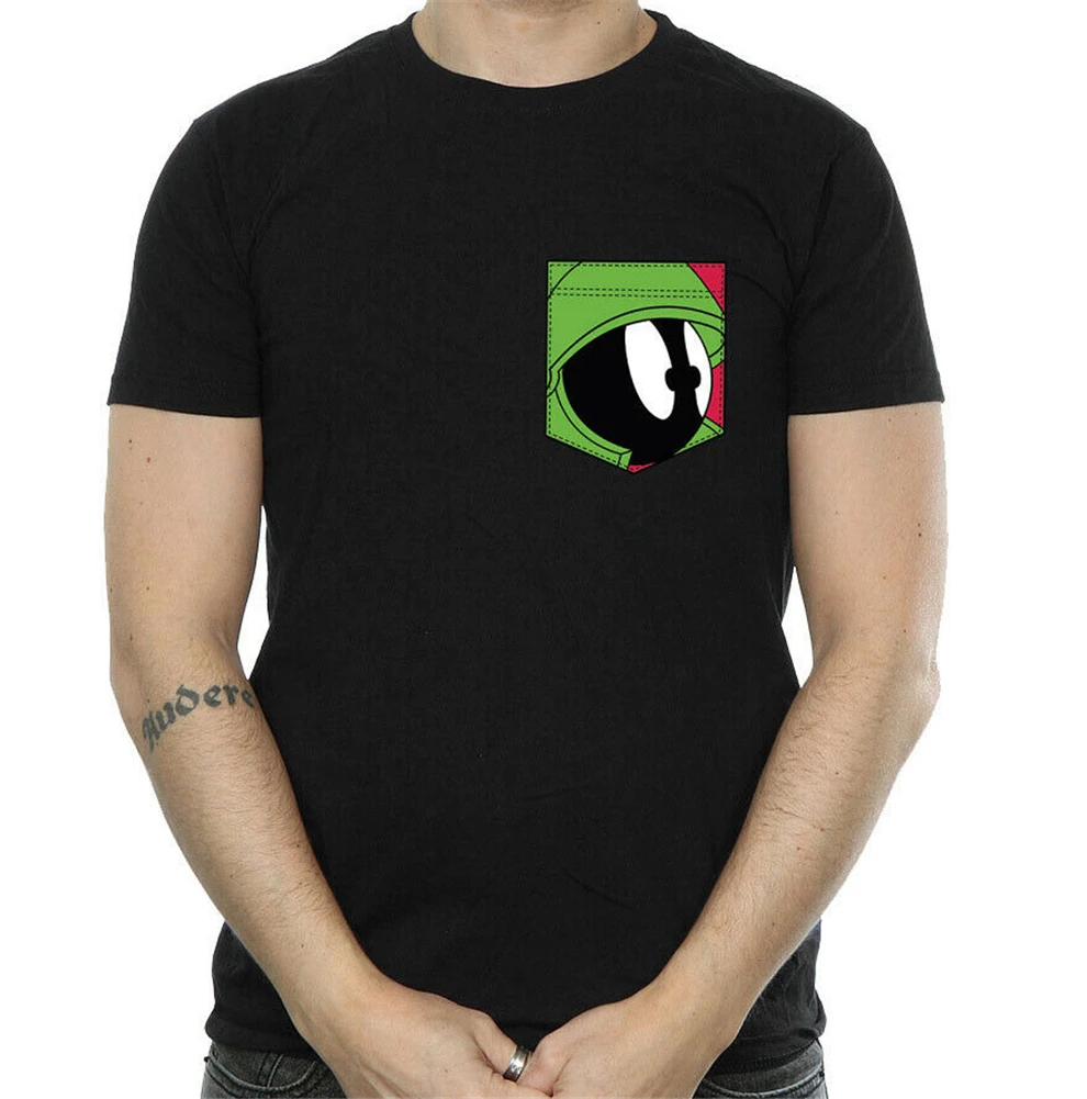 Looney Tunes Men'S Marvin The Martian Face Faux Pocket T-Shirt Homme Plus Size Tee Shirt |