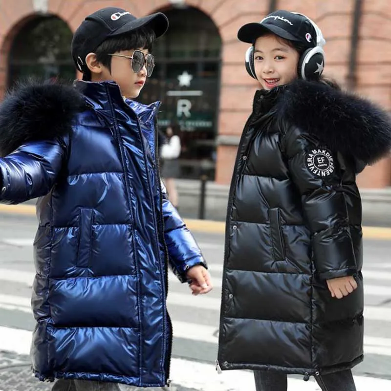 

Children's Winter jacket girl coat Snowsuit Down Jacket waterproof Outdoor hooded outerwear boys Kids parka real fur clothing