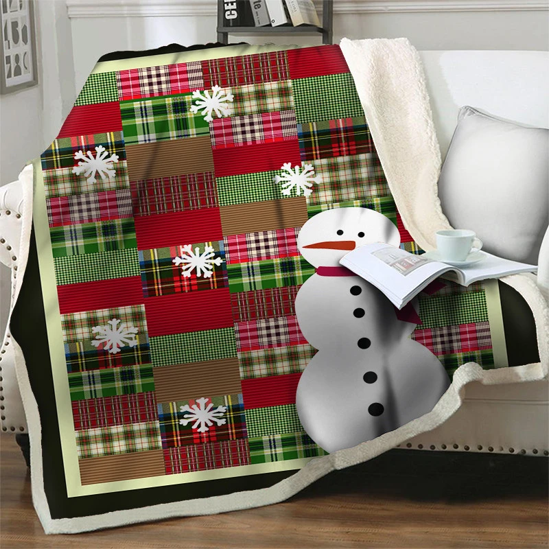 

Colorful Geometric Beds Sofa Blankets Red Sherpa Fleece Throw Blanket Plush Home Beddings Snowflake Snowman Merry Christmas Gift