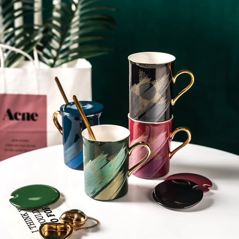 Креативные чашки из европейской керамики милые для мальчиков и девочек кружка с Ложка Крышка кофейная чашка домашние офисные чашки