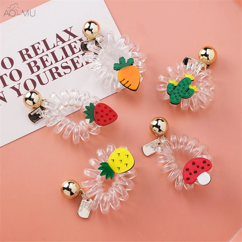 

AOMU Summer Sweet Plastic Hair Rope Telephone Wire Line Beads Strawberry Carrot Fruit and Vegetable Spiral Hairbands for Women