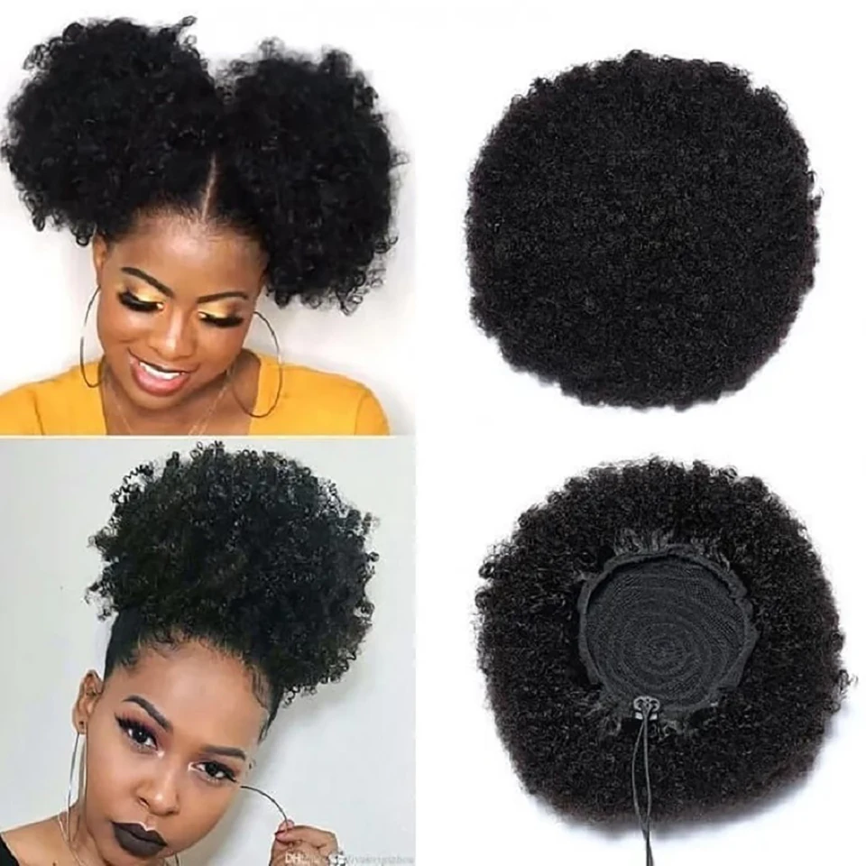Rabo de Cavalo Rabo de Cavalo com Grampo Beauhair para Mulher Afro Puff Kinky Curly Cabelo Humano Cordão com Grampo Índia 2 4 Marrom Preto Natural 100% 8 High Quality Apliques e perucas