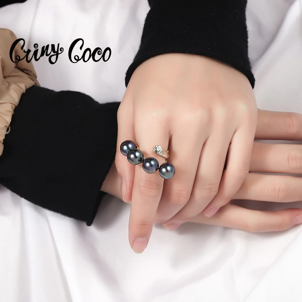 Cring Coco 간단한 손가락 반지 2021 트렌드 보석 파티 하와이 골드 도금 진주 지르콘 반지 여성 여행 다채로운 반지