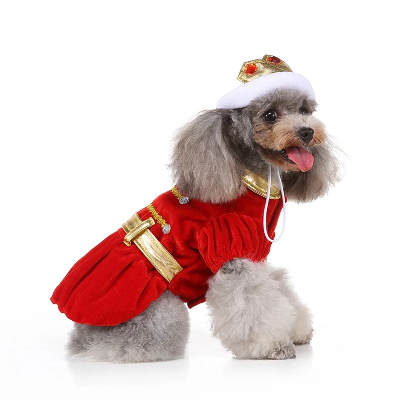 Одежда для собак на Хэллоуин костюм забавный Косплей принц и король наряды комплект 2-legged куртка пальто с шляпой для маленьких собак