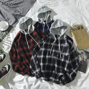 

Long Sleeve Shirt Men Clothing 2020 Casual Plus Size Plaid Top Mens Shirts BF Black Fashion Clothing Harajuku Simple All Match