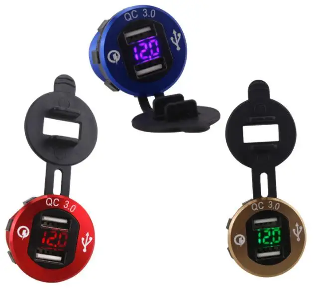 50 шт. розетка в автомобиль USB Quick 3,0 зарядка двойной USB мотоцикл розетка алюминиевая QC 3,0 автомобильный прикуриватель