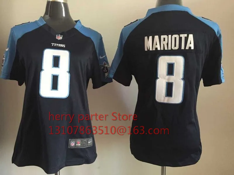 Сшитые женские футболки Tennessee s ladies 8 Marcus Mariota с вышитыми логотипами Размеры s-XXL