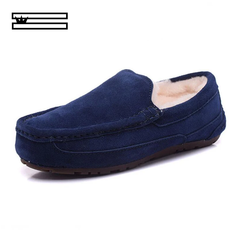 

SHUANGGUN Top Fashion Men's Genuine Leather Snow Shoes Lace Winter Shoes Genuine Sheepskin Leather Natural Wool Flat-soled Shoes