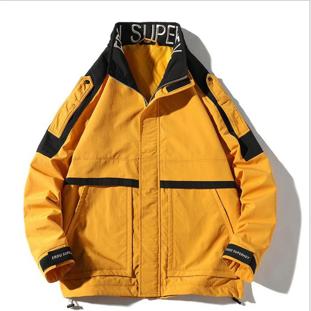 Autumn jacket men spring jackets mens solid color street Hip-hop style coat newest yellow fashion clothes red lapel latest