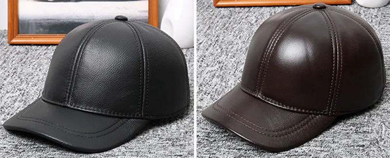 SHALUOTAOTAO регулируемый размер шляпа из натуральной кожи осень зима мужская мода коровьей бейсбольная кепка теплые наушники шляпы для отдыха