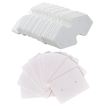 

200 White Earring Bracelet Necklace Display Hanger Cards with 100Pcs Blank Earrings Ear Studs Tag Paper Display Carde