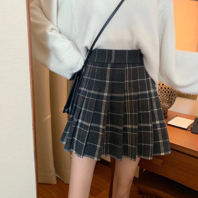 Faldas mujer moda плед империя плиссированные Опрятный корейский стиль весна осень Горячая высокая талия юбки женская одежда дамы Горячие