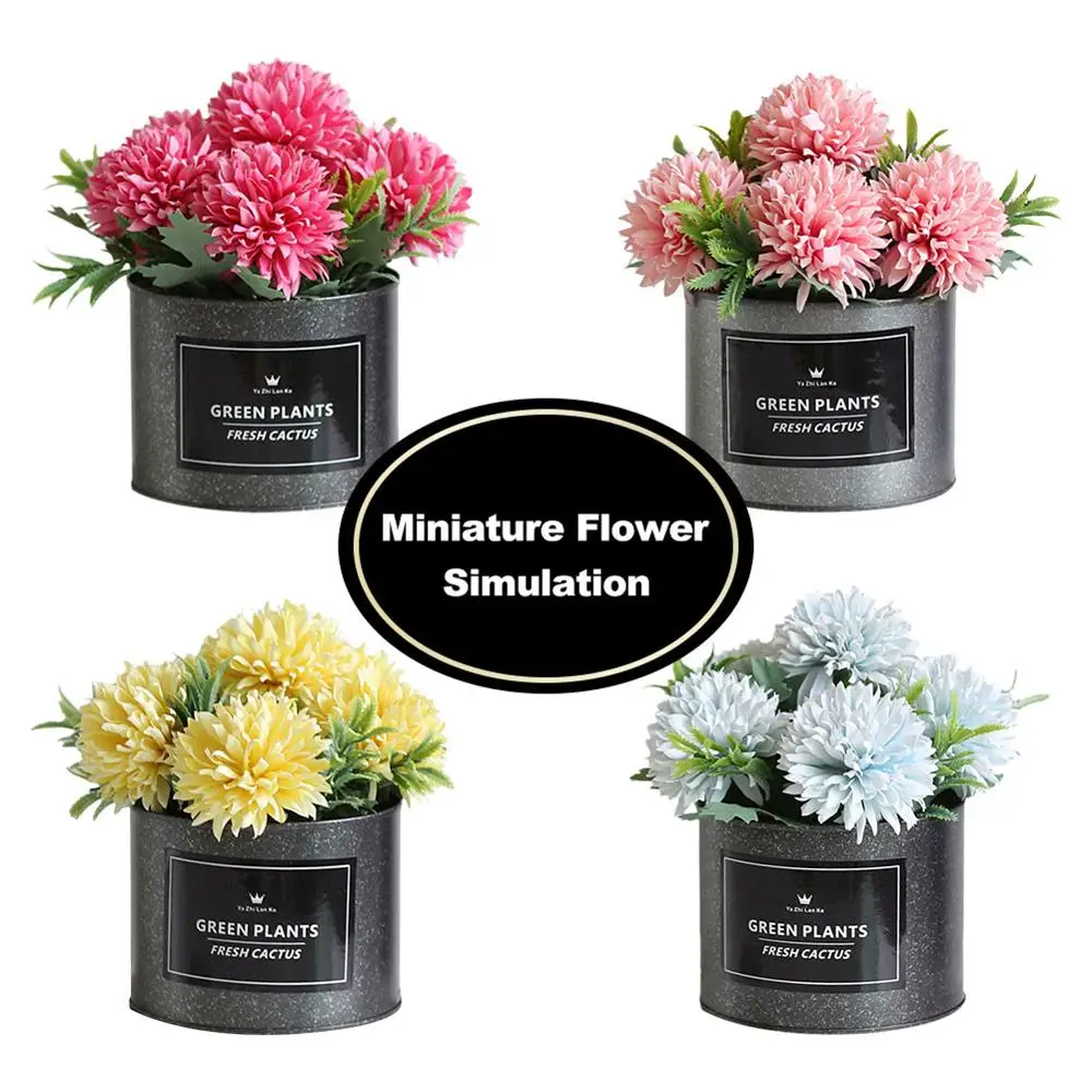 

Simulation Flower Bonsai Set Ice Cream Color Chrysanthemum Fake Flower Potted Flower + Flower Pot Set Home Decoration