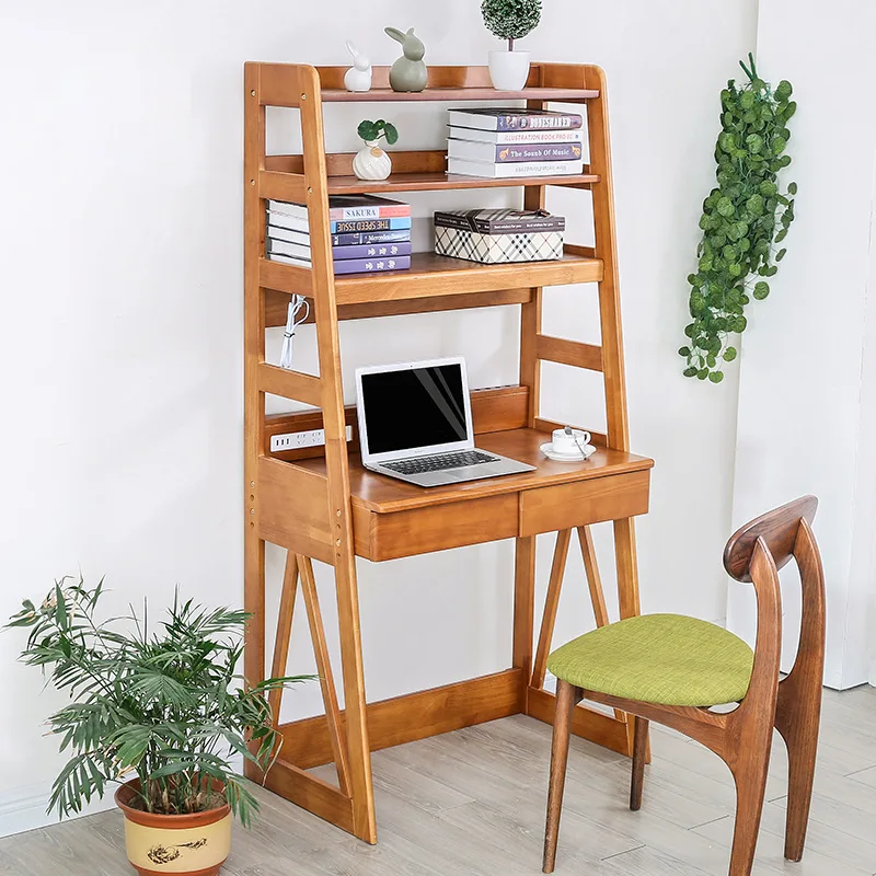 

Wholesale Solid Wood Desk Bookshelf Combination Minimalist Modern Light Included Computer Table Household Province Space a Gener